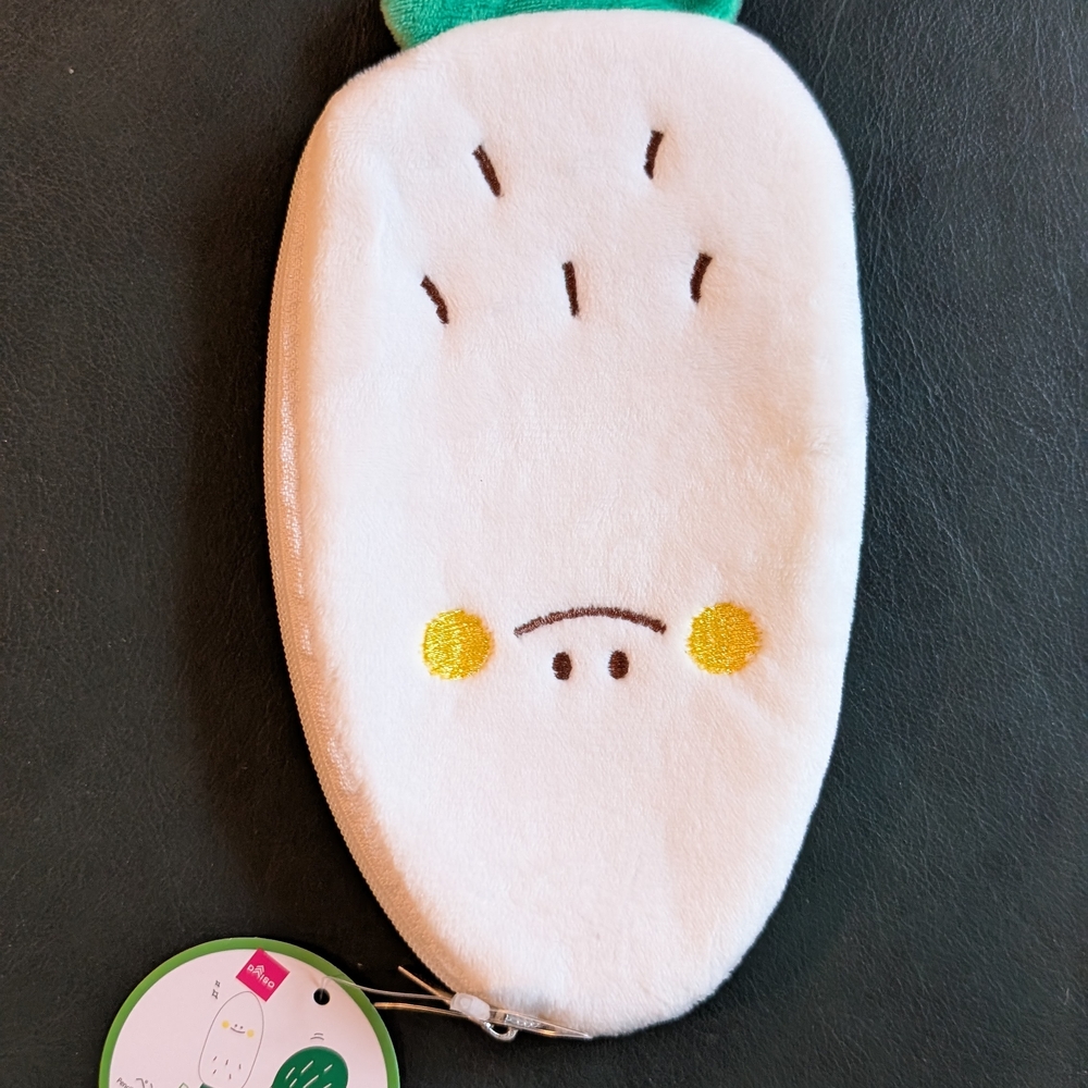 Cute White Plush Pouch with Green Accent